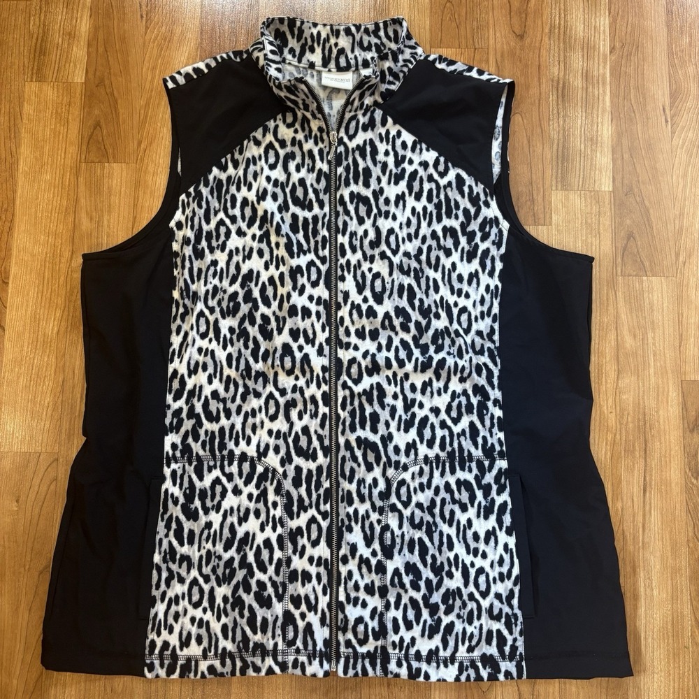 Weekends by Chico's Women's Vest Cheetah Animal Print Full Zip Pockets Size 3 XL